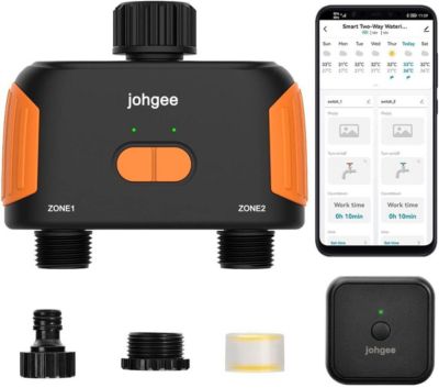 Programmateur Arrosage Intelligent WiFi et Bluetooth 2 Voies avec Hub Inclus Minuterie Automatique pour Jardin