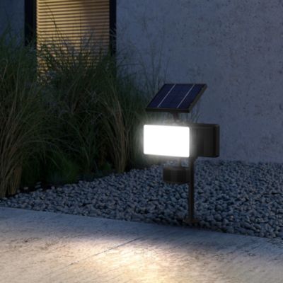 Projecteur à piquer solaire LED extérieur noir 6 W 500 lm détecteur intégré IP65, GoodHome Davern