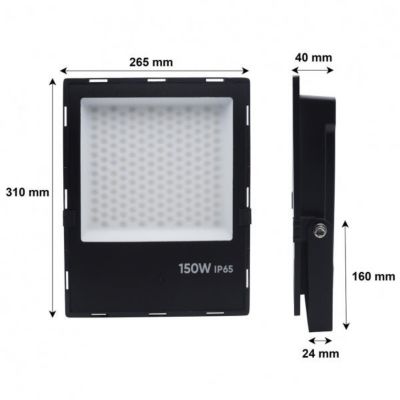Projecteur Extérieur NOIR 150W IP65 - Blanc Froid 6000K - 8000K - SILAMP