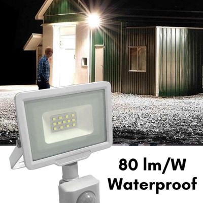 Projecteur LED 10W IP65 Blanc avec Détecteur de Mouvement - Blanc Chaud 2300K - 3500K - SILAMP