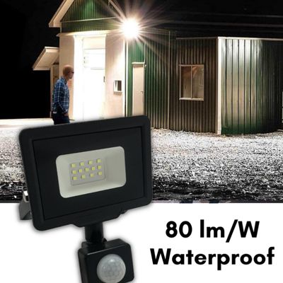 Projecteur LED 10W IP65 Noir avec Détecteur de Mouvement - Blanc Froid 6000K - 8000K - SILAMP