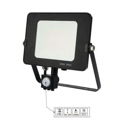 Projecteur LED avec détecteur de mouvement 50W Noir Etanche IP65 extérieur Forte luminosité 5500 Lumens Blanc chaud 3000K