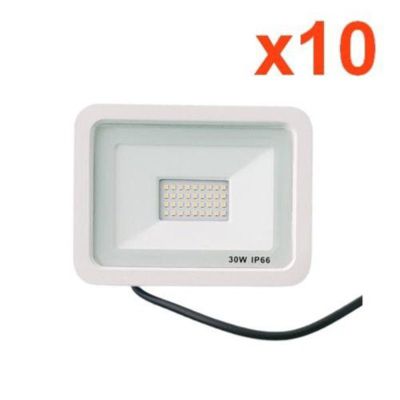 Projecteur LED Extérieur 30W IP66 BLANC (Pack de 10) - Blanc Froid 6000K - 8000K - SILAMP