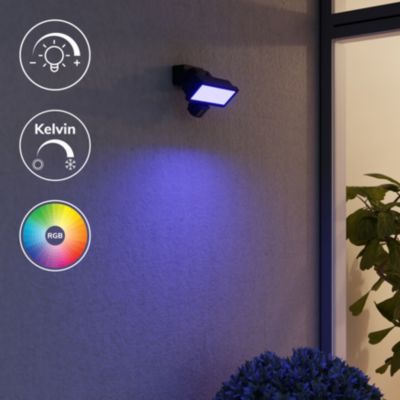 Projecteur LED intégrée extérieur Myko 20W variation de blancs et couleurs GoodHome noir