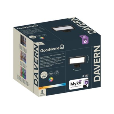 Projecteur LED intégrée extérieur Myko 20W variation de blancs et couleurs GoodHome noir