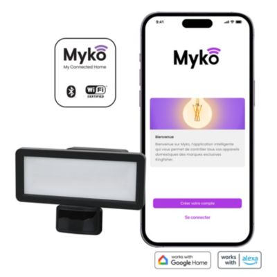 Projecteur LED intégrée extérieur Myko 20W variation de blancs et couleurs GoodHome noir