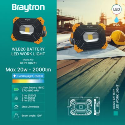 Projecteur LED rechargeable 20W USB-C 2000 lm IP54