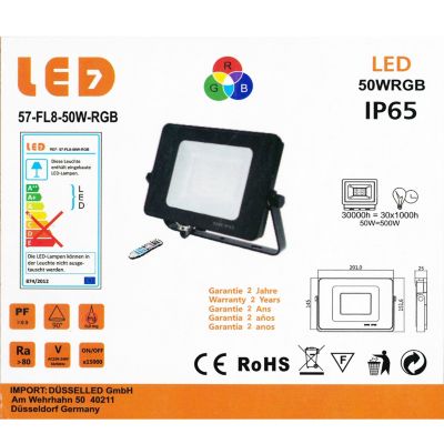 Projecteur LED RGB 50W Etanche IP65 Forte luminosité