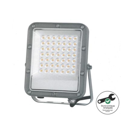 Projecteur mural gris LED IP65, 3000 lumens, conso 30W (éq 160W), Blanc chaud