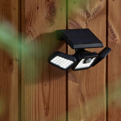 Projecteur solaire LED extérieur noir 600 lm avec détecteur de mouvement, 3 têtes orientables IP44 Corep Horus