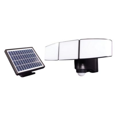 Projecteur Solaire LED Noir 3 têtes orientables 15W 930lm IP44 4000K  détecteur de mouvement panneau déporté