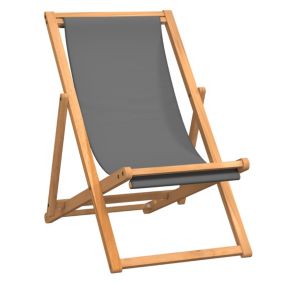 Prolenta Premium -  Chaise de plage pliable Bois de teck solide Gris