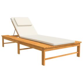Prolenta Premium -  Chaise longue coussin/oreiller blanc crème bois massif acacia