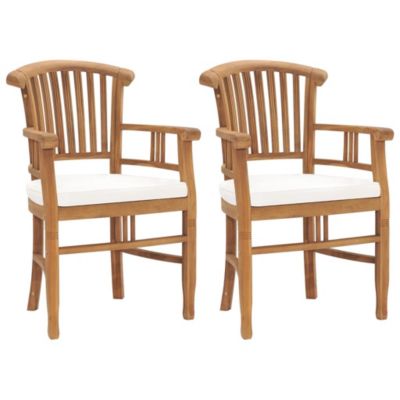 Prolenta Premium -  Chaises de jardin lot de 2 avec coussins blanc crème Bois teck