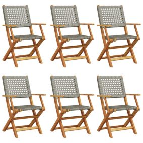 Prolenta Premium -  Chaises de jardin pliantes lot de 6 gris poly rotin bois massif