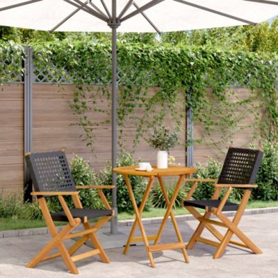 Prolenta Premium -  Ensemble de bistro 3 pcs noir résine tressée et bois massif