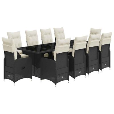 Prolenta Premium -  Ensemble de bistro de jardin 11 pcs coussins noir poly rotin