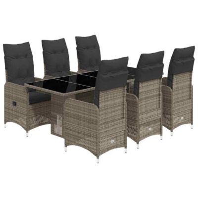 Prolenta Premium -  Ensemble de bistro de jardin 7 pcs coussins gris poly rotin