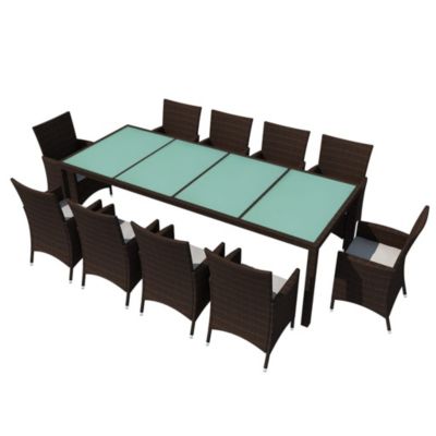 Prolenta Premium -  Ensemble à manger d'extérieur et coussins 11 pcs résine tressée