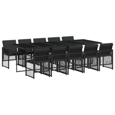 Prolenta Premium -  Ensemble à manger de jardin 11 pcs coussins noir résine tressée