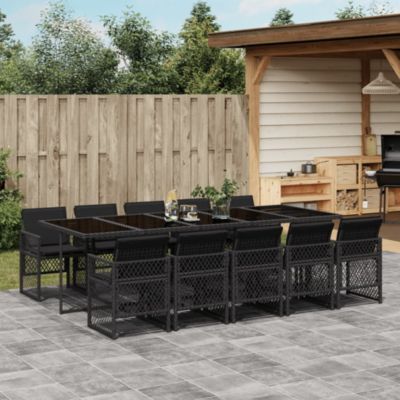 Prolenta Premium -  Ensemble à manger de jardin 11 pcs coussins noir résine tressée