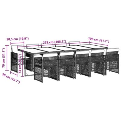 Prolenta Premium -  Ensemble à manger de jardin 11 pcs coussins noir résine tressée