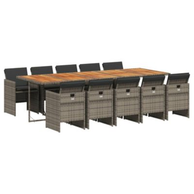 Prolenta Premium -  Ensemble à manger de jardin 11pcs avec coussins gris poly rotin