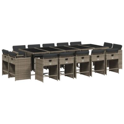 Prolenta Premium -  Ensemble à manger de jardin 15 pcs coussins gris résine tressée