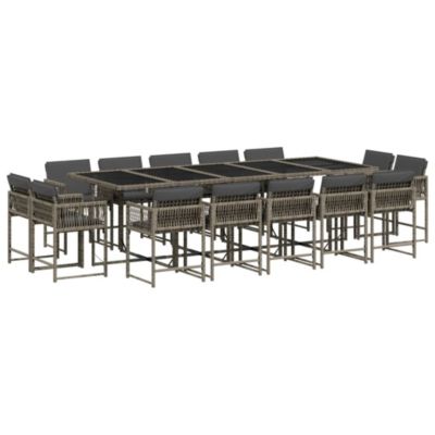 Prolenta Premium -  Ensemble à manger de jardin 15 pcs coussins gris résine tressée