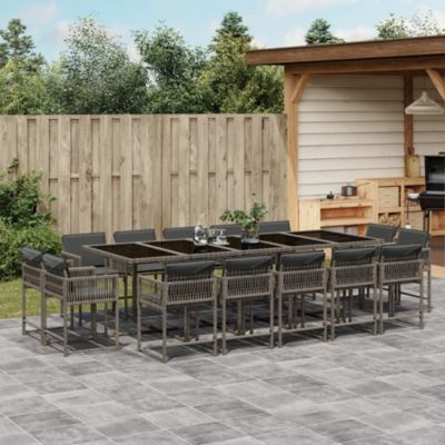 Prolenta Premium -  Ensemble à manger de jardin 15 pcs coussins gris résine tressée
