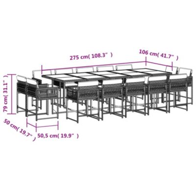 Prolenta Premium -  Ensemble à manger de jardin 15 pcs coussins gris résine tressée