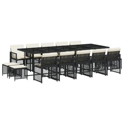 Prolenta Premium -  Ensemble à manger de jardin 15 pcs coussins noir résine tressée