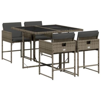 Prolenta Premium -  Ensemble à manger de jardin 5 pcs coussins gris résine tressée