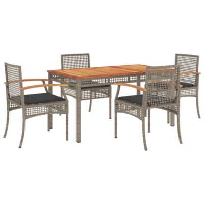 Prolenta Premium -  Ensemble à manger de jardin 5 pcs coussins gris résine tressée