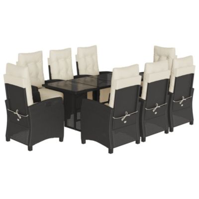 Prolenta Premium -  Ensemble à manger de jardin 9pcs coussins noir résine tressée