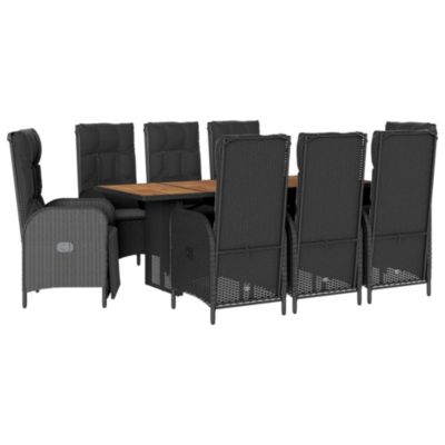 Prolenta Premium -  Ensemble à manger de jardin 9pcs coussins noir résine tressée