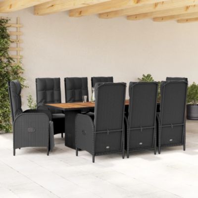 Prolenta Premium -  Ensemble à manger de jardin 9pcs coussins noir résine tressée