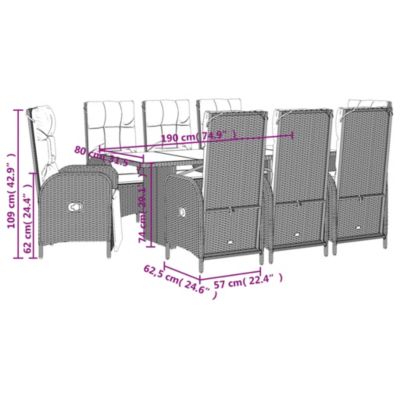 Prolenta Premium -  Ensemble à manger de jardin 9pcs coussins noir résine tressée