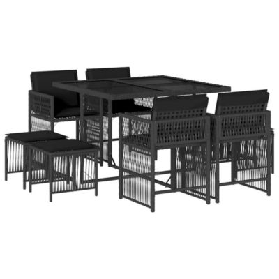 Prolenta Premium -  Ensemble à manger de jardin 9pcs coussins noir résine tressée