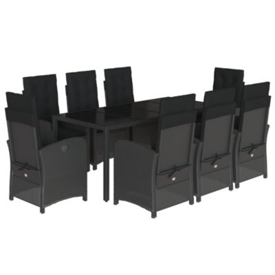 Prolenta Premium -  Ensemble à manger de jardin 9pcs coussins noir résine tressée