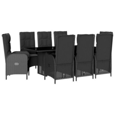 Prolenta Premium -  Ensemble à manger de jardin 9pcs coussins noir résine tressée