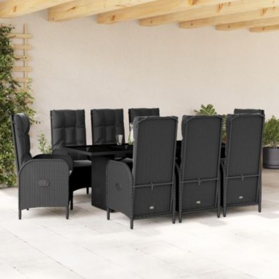 Prolenta Premium -  Ensemble à manger de jardin 9pcs coussins noir résine tressée