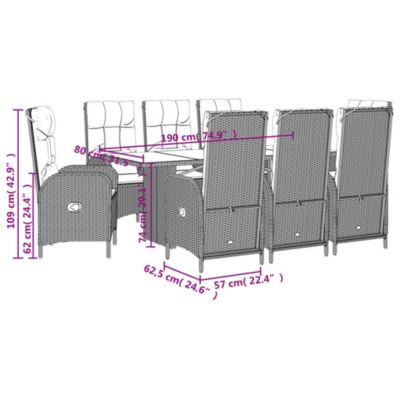 Prolenta Premium -  Ensemble à manger de jardin 9pcs coussins noir résine tressée