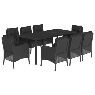Prolenta Premium -  Ensemble à manger de jardin 9pcs coussins noir résine tressée