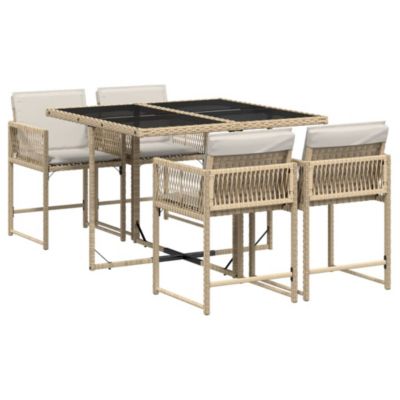 Prolenta Premium -  Ensemble à manger de jardin avec coussins 5pcs Beige poly rotin