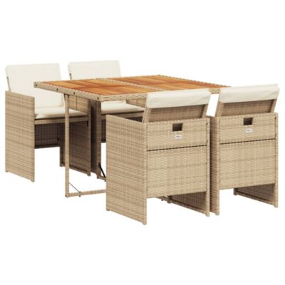 Prolenta Premium -  Ensemble à manger de jardin avec coussins 5pcs Beige poly rotin