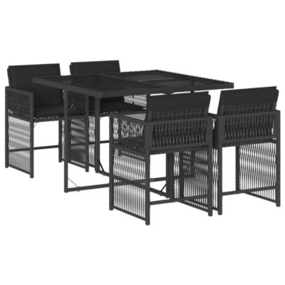 Prolenta Premium -  Ensemble à manger de jardin coussins 5pcs Noir Résine tressée