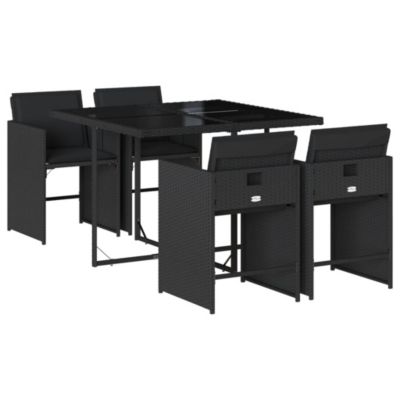 Prolenta Premium -  Ensemble à manger de jardin coussins 5pcs Noir Résine tressée