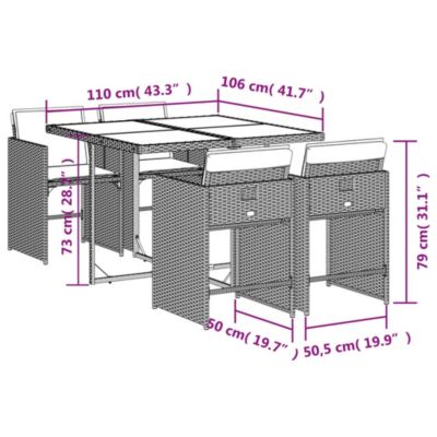 Prolenta Premium -  Ensemble à manger de jardin coussins 5pcs Noir Résine tressée