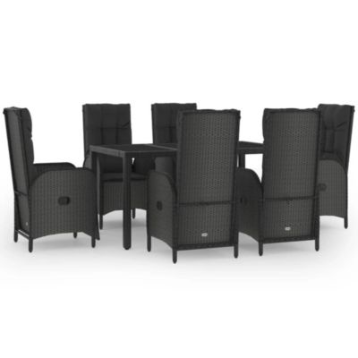 Prolenta Premium -  Ensemble à manger de jardin coussins 7pcs Noir Résine tressée